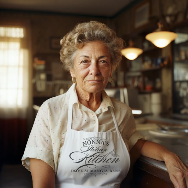 Nonna's Italian Kitchen Pretty Typography  Apron (Nonna's Italian Kitchen Pretty Typography on White Apron)