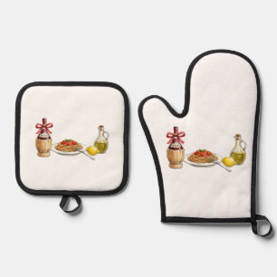 Nonna's Kitchen Coquette Aesthetic - Italian Summe Oven Mitt & Pot Holder Set