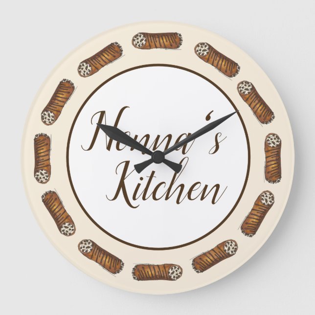 Nonna's Kitchen Italian Bakery Cannoli Pastries Large Clock (Front)