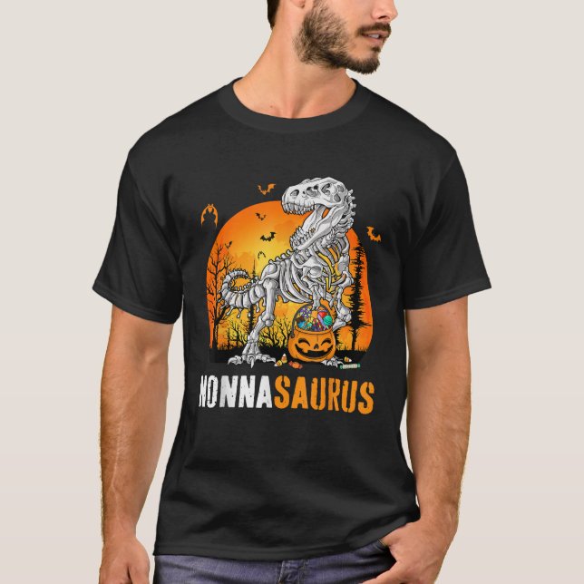 Nonnasaurus Dinosaur Skeleton Halloween Nonna Saur T-Shirt (Front)
