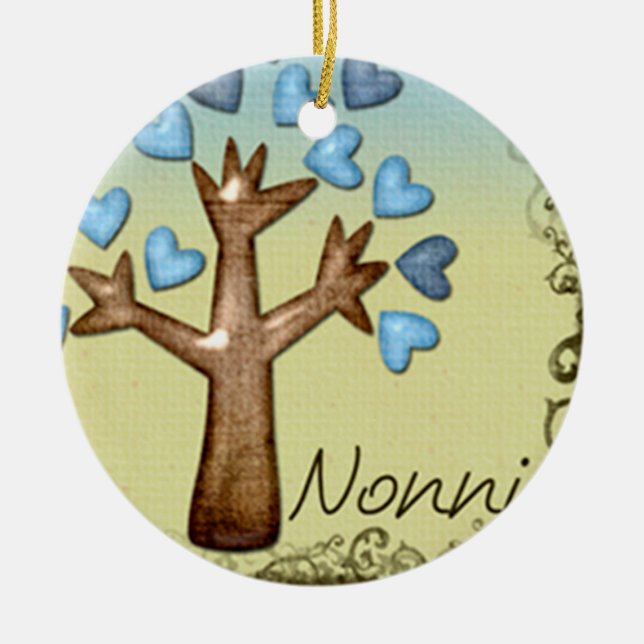 nonni heart tree blue tan ceramic tree decoration (Front)
