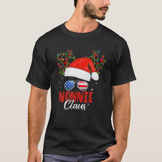 Nonnie Claus Reindeer Santa Messy Bun Christmas Fa T-Shirt (Front)