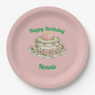 NONNIE ~ VINTAGE BIRTHDAY CAKE ~ PAPER PLATE