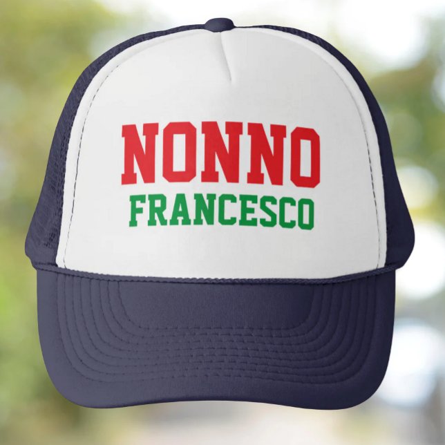 Nonno Personalised Trucker Hat (Nonno Personalized Athletic Red and Green Fonts for Italian Grandfather)