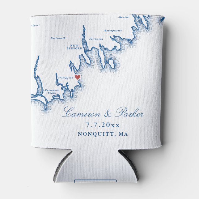Nonquitt Map Wedding Favour Can Cooler (Front)