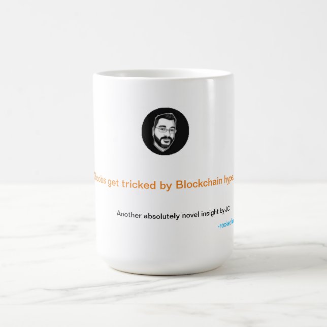 Noobs get tricked by Blockchain hype Coffee Mug (Center)