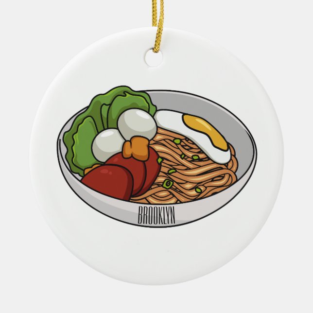Noodle cartoon illustration ceramic ornament (Front)