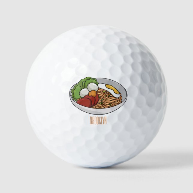 Noodle cartoon illustration golf balls (Front)