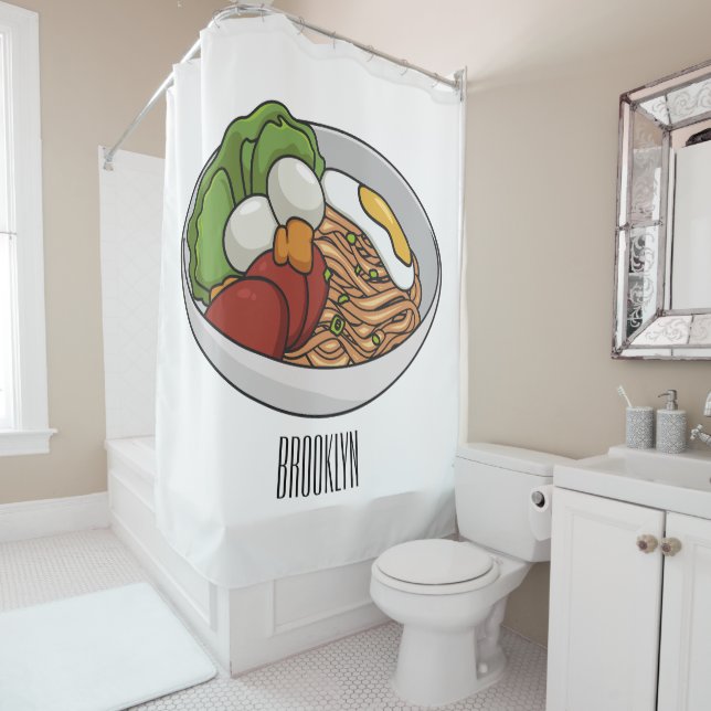 Noodle cartoon illustration shower curtain (In Situ)