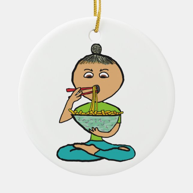 Noodles and Chopsticks Ceramic Ornament (Front)