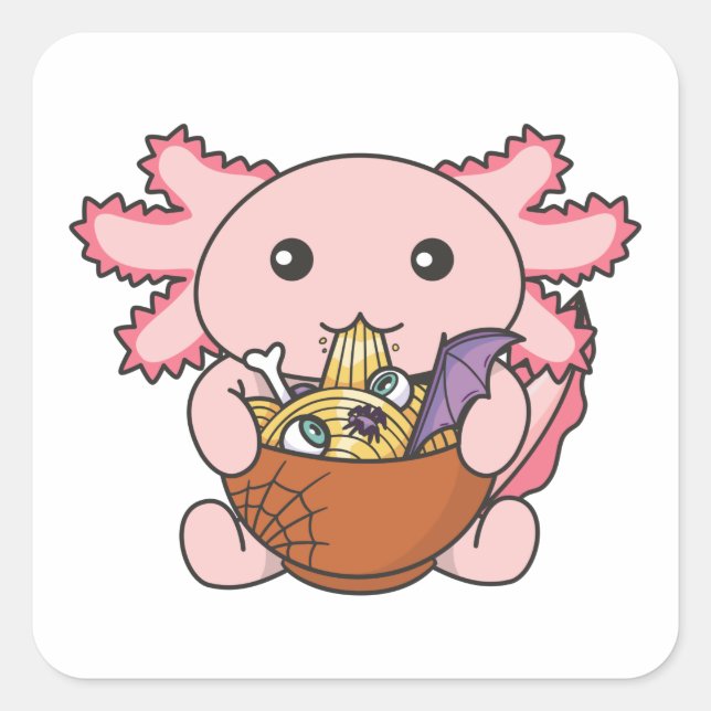 Noodles Japanese Noodles Halloween Axolotl Ramen Square Sticker (Front)
