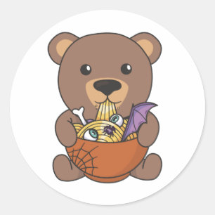 Noodles Japanese Noodles Halloween Bear Eats Ramen Classic Round Sticker