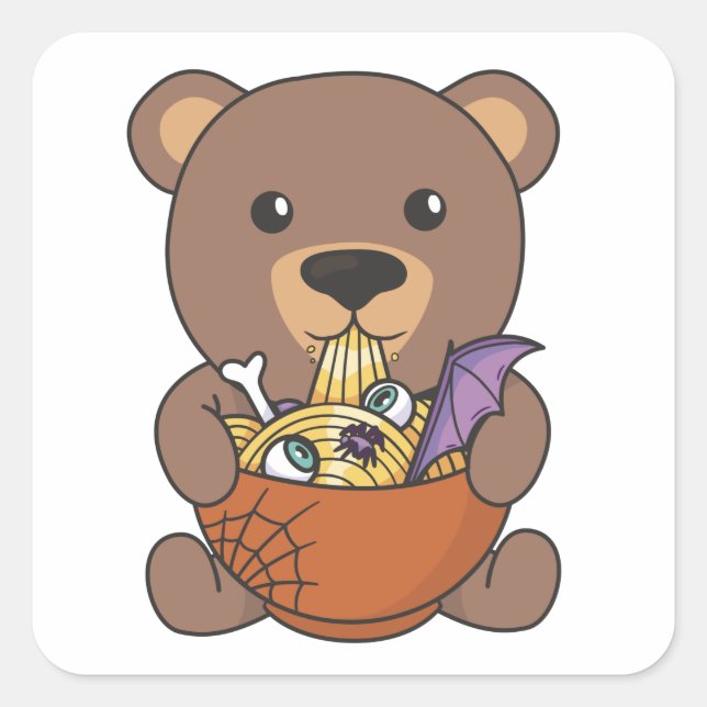 Noodles Japanese Noodles Halloween Bear Eats Ramen Square Sticker (Front)