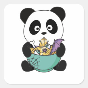 Noodles Japanese Noodles Halloween Panda Ramen Square Sticker