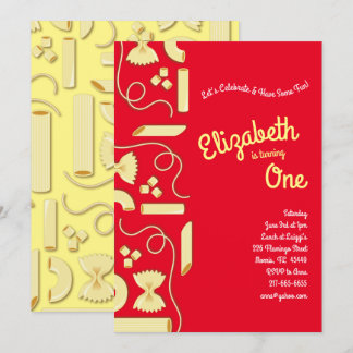 Noodles Pasta Kid 1st Birthday Party Italian Invitation