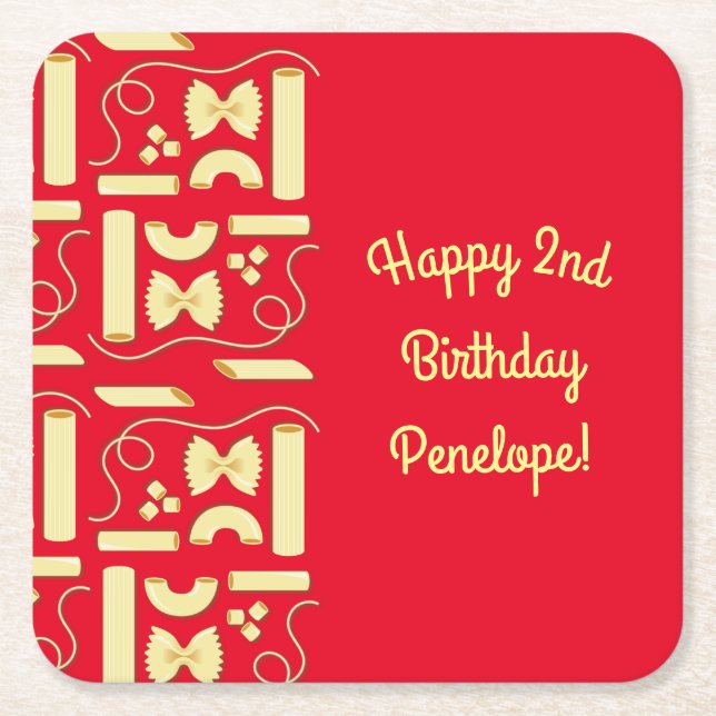 Noodles Pasta Kid 1st Birthday Party Italian Square Paper Coaster (Front)