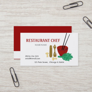 Noodles Red Asian Bowl Chop sticks Culinary Business Card