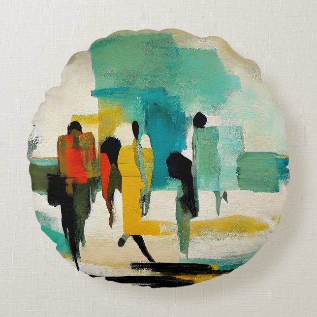 Noontide Vibrance – Abstract Figures Round Cushion (Front)