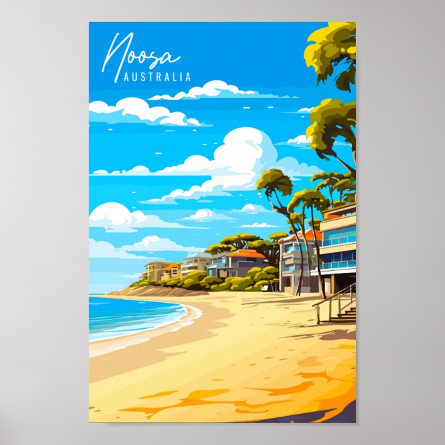 Noosa Australia vintage travel illustration Poster (Front)