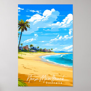 Noosa Main Beach Australia vintage travel place Poster