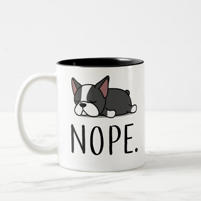 Nope Boston Terrier Two-Tone Coffee Mug (Left)