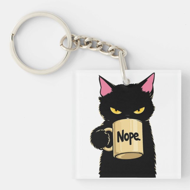 Nope Cat Coffee Mug – Funny Black Cat Attitude  Key Ring (Front)
