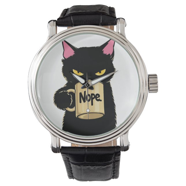 Nope Cat Coffee Mug – Funny Black Cat Attitude  Watch (Front)