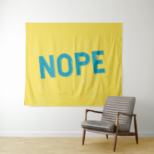 NOPE - Distressed Typography in Blue and Yellow Tapestry