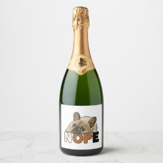 Nope Lazy Funny French Bulldog Lover Sparkling Wine Label