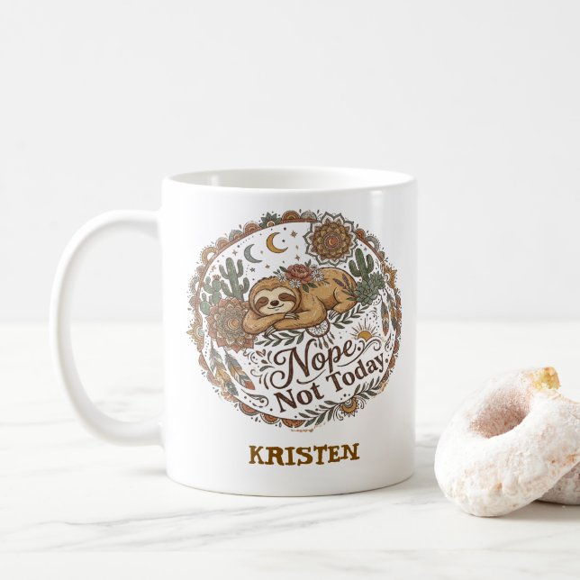 Nope. Not Today. Cute Lazy Sloth Coffee Mug (With Donut)