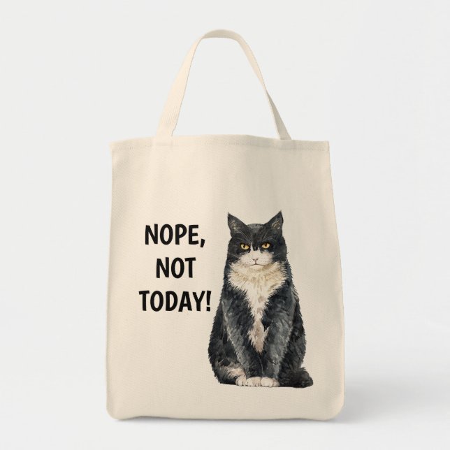 Nope Not Today Funny Grouchy Black White Cat Tote Bag (Front)