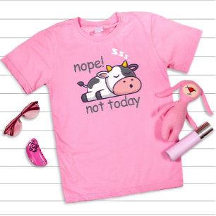 Nope Not Today Sleeping Cow Grey Colour Text T-Shirt