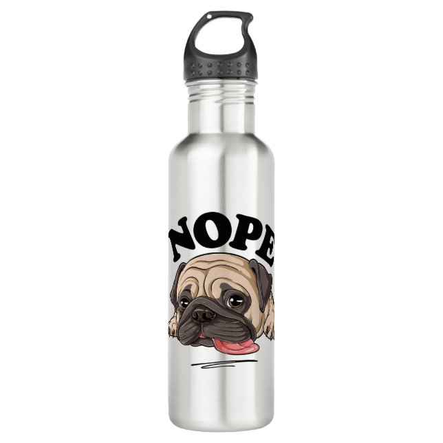 Nope Pug Shirt Lazy Funny Kids Women Men Dog Love 710 Ml Water Bottle (Front)