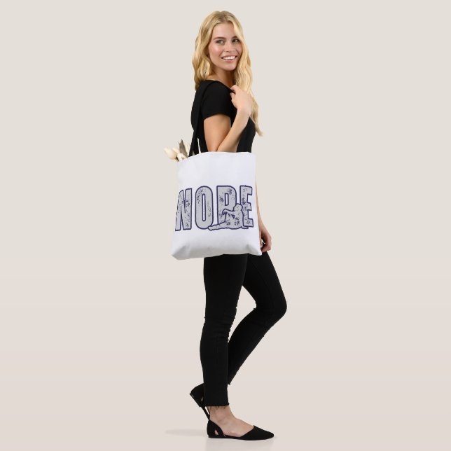 NOPE Tote Bag – Minimal Funny Mood Reusable Bag (On Model)