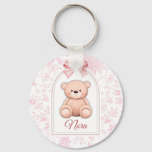 Nora   Custom Pink Teddy Bear Nursery Design  Key Ring