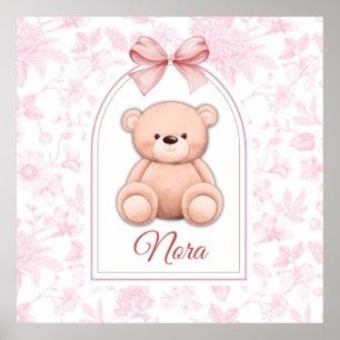 Nora Custom Pink Teddy Bear Nursery Design Poster