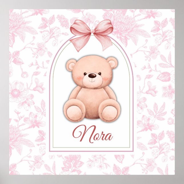Nora | Custom Pink Teddy Bear Nursery Design  Poster (Front)