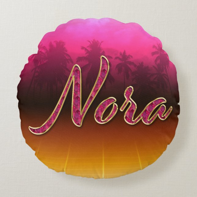 Nora First Name Name golden pink pillows (Front)