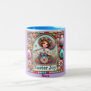 NORA ~ Vintage Girl ~ EASTER PATTERN ~  Two-Tone Coffee Mug