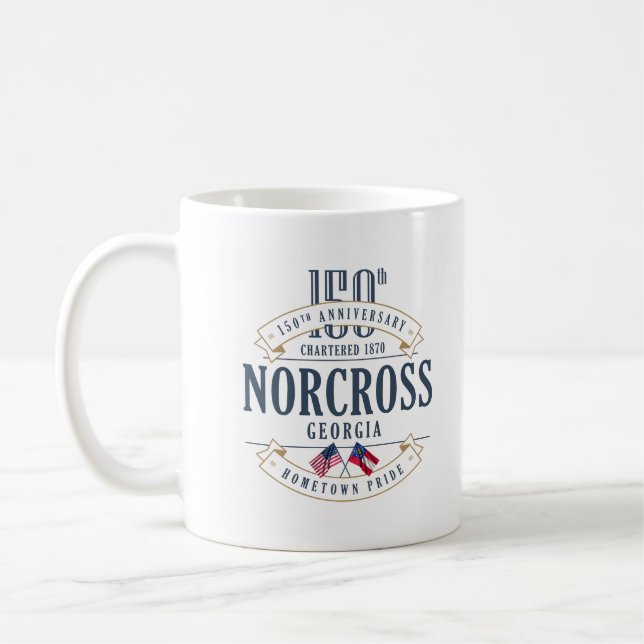Norcross, Georgia 150th Anniversary T-Shirt Coffee Mug (Left)