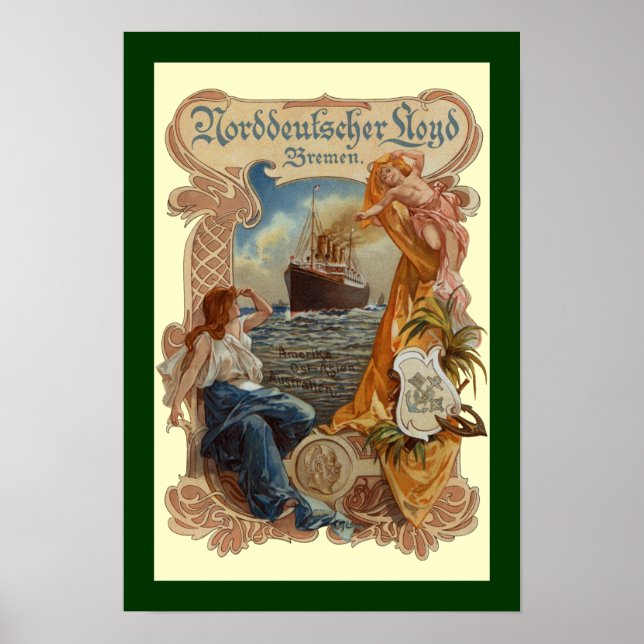 Norddeutscher Lloyd~S.S. Kaiser Wilhelm~Menu Cover Poster (Front)