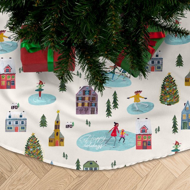 Nordi winter village skating people brushed polyester tree skirt (Creator Uploaded)