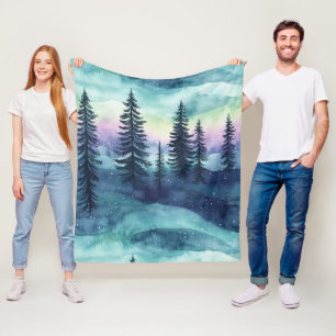 Nordic Aurora Forest Pattern Fleece Blanket