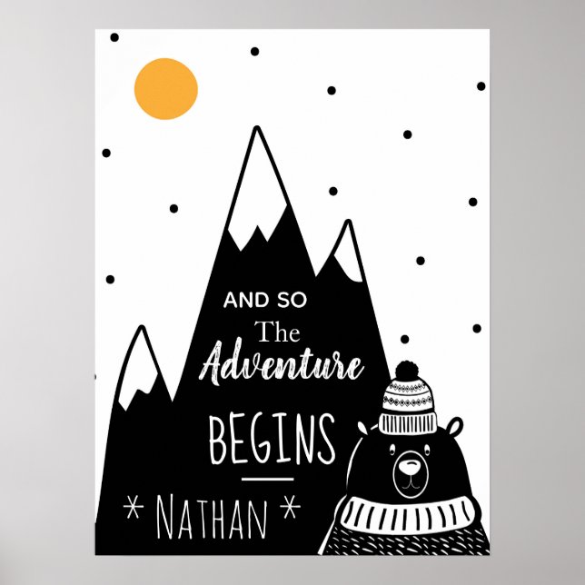 Nordic Bear Mountain Adventure Begins Personalised Poster (Front)