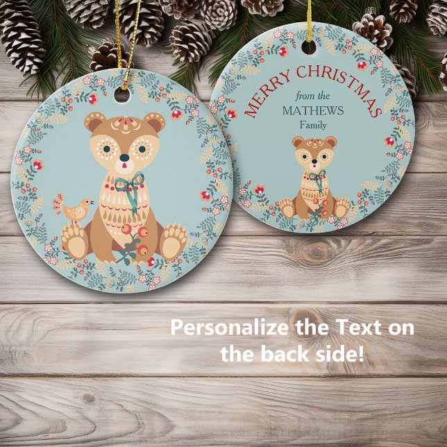 Nordic Bear Wreath Christmas Ceramic Ornament (Creator Uploaded)