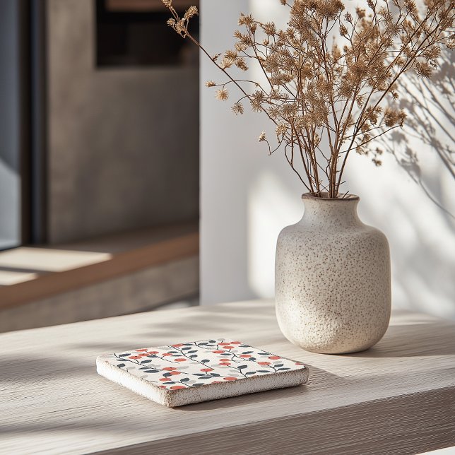 Nordic Berries Scandinavian Pattern Stone Coaster (Creator Uploaded)