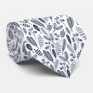 Nordic Blue and Gray Leaf Pattern Tie