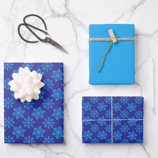 Nordic Blue Snowflake (Glitter Effect) on Lapis Wrapping Paper Sheet (Front)
