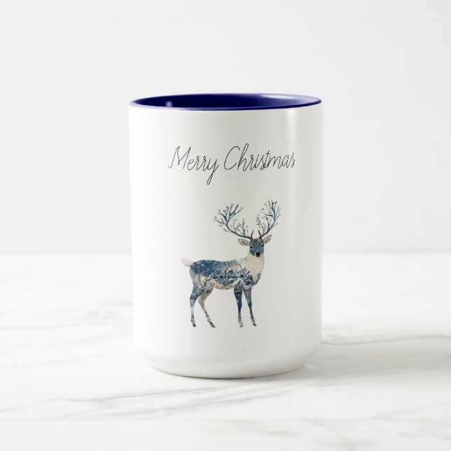 Nordic Blue White Deer Christmas Mug (Center)