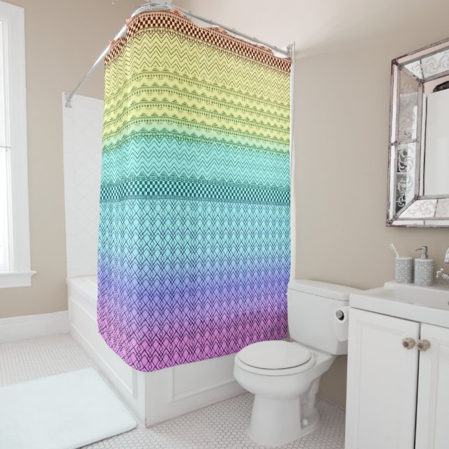 Nordic Boho Bohemian Tribal Rainbow Unique Aztec Shower Curtain (In Situ)